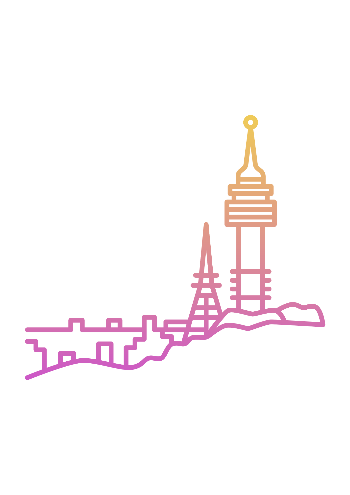東京タワーと街並みを描いたイラスト